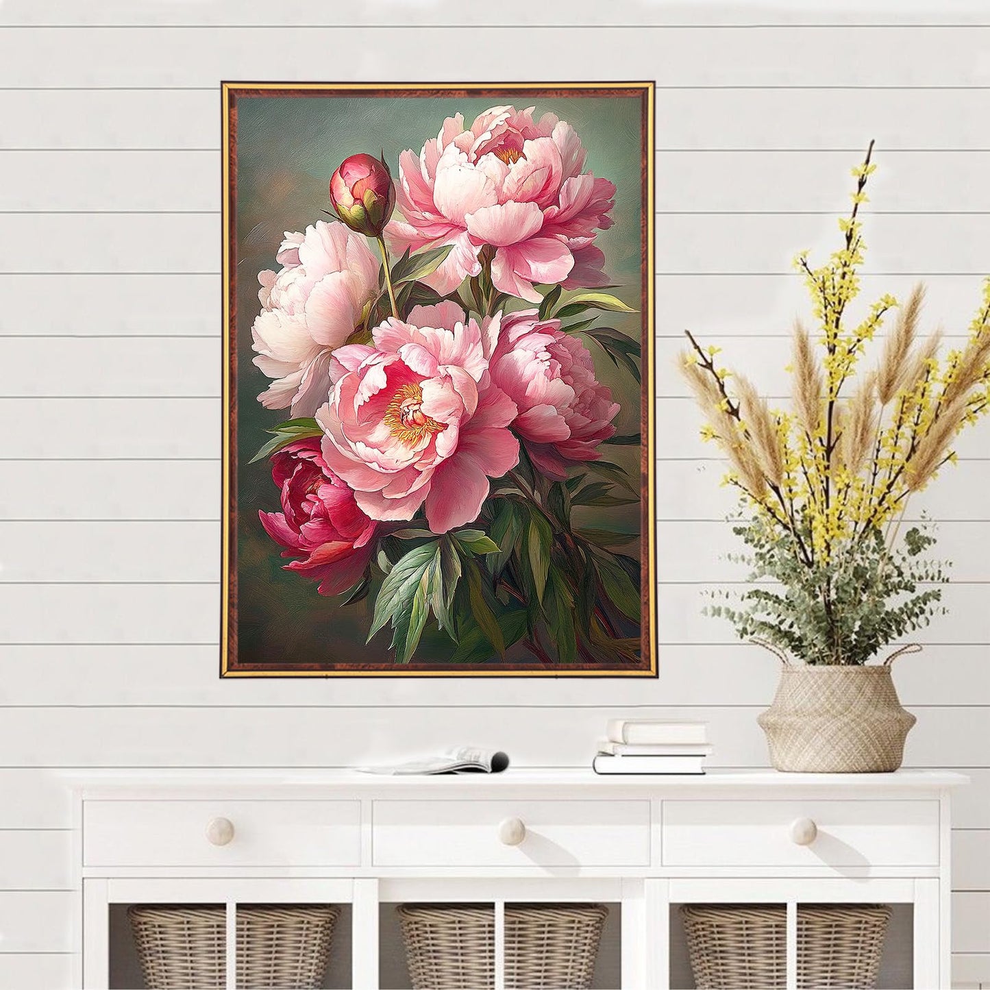 MEIYUDA Flowers Diamond Painting Kits for Adults, 5D Peony Diamond Art Kits for Adult Beginners, Flowers DIY Full Diamond Art Painting Kit for Home Wall Decor Gift 12x16inch