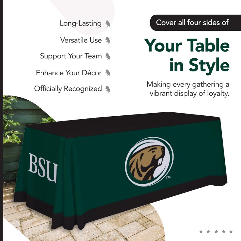 Victory Corps Bemidji State Beavers College Sports Printed Table Throw - NCAA Licensed - Polyester - School Tablecloth (Green, Black) (6' Draped)
