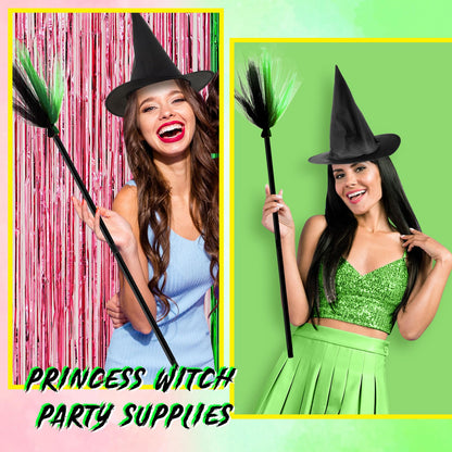 Shyyween 24 Pcs Witch Hats and Princess Crowns with Brooms and Glitter Star Wands Black Wizard Hats Decoration Costumes for Adults Princess Witch Party Supplies Gifts Birthday Dress up Cosplay