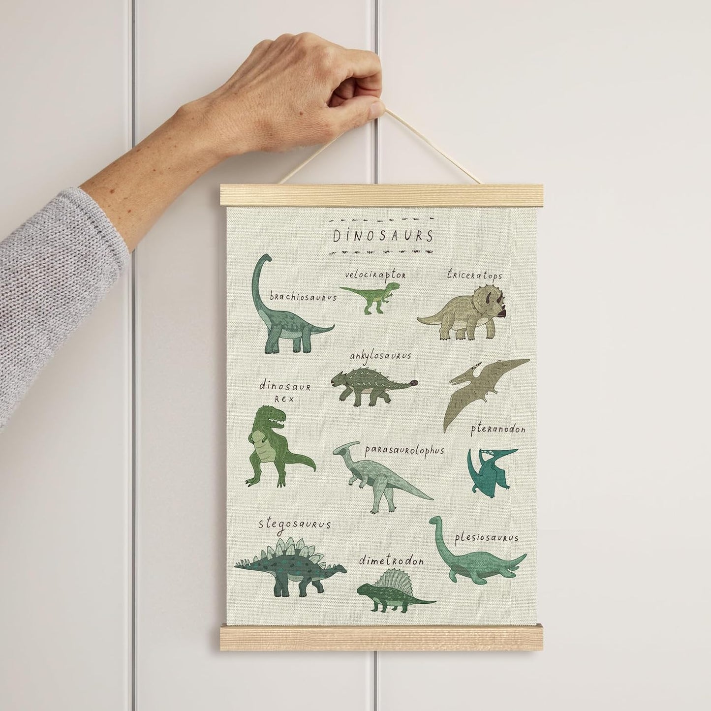 16x24 Inches BCUANGD Dinosaur Dino Wall Decor - Baby Toddler Boys Room Wall Art Poster Hanger with Wood Frames