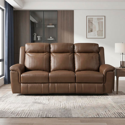 Lexicon Top Grain Leather Match Manual Reclining Sofa, Wall Hugger Reclining Sofa, Overstuffed Armrest, for Living Room/Theater Seating/Apartment, Easy Assembly, Camel