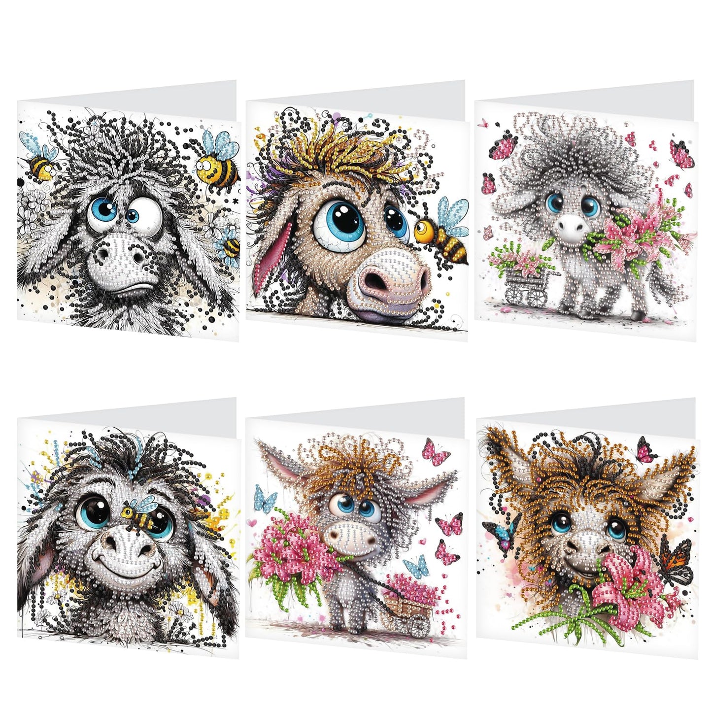 6 Pcs 30x15cm 5D Diamond Painting Greeting Cards Kits, Handmade Festival Greeting Cards with Envelopes DIY Diamond Art Crafts Birthday Cards Sparkling Designs for Birthdays Christmas Holiday (Donkey)