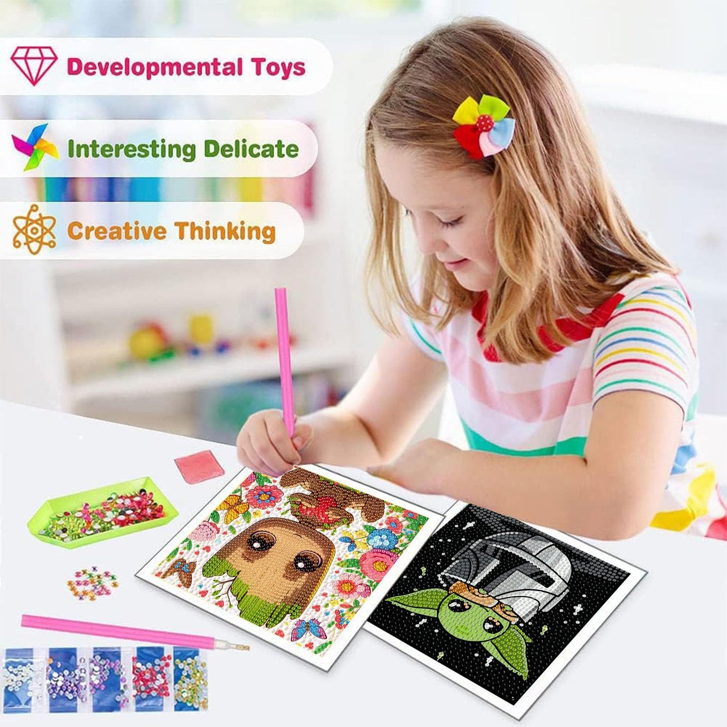 Sretoul 6 Pack Cartoon Diamond Art Kits for Kids- 6 Pack Small Diamond Art Painting, Arts and Crafts for Kids Ages 4-8-12 6X6 Inch
