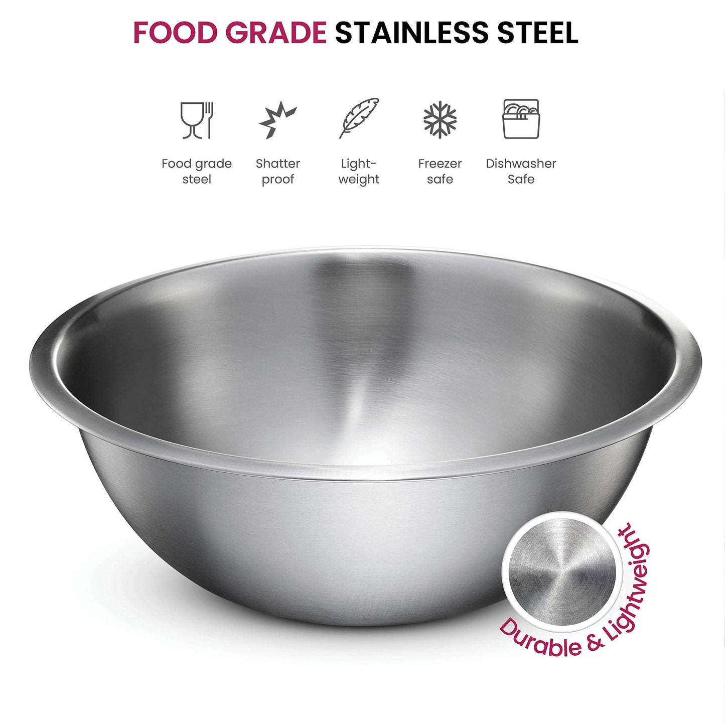 FineDine Stainless Steel Mixing Bowls Set, Dishwasher Safe, 6 Piece Metal Mixing Bowls For Kitchen, Nesting, Large, Small, Big Food Prep, Cooking, Baking