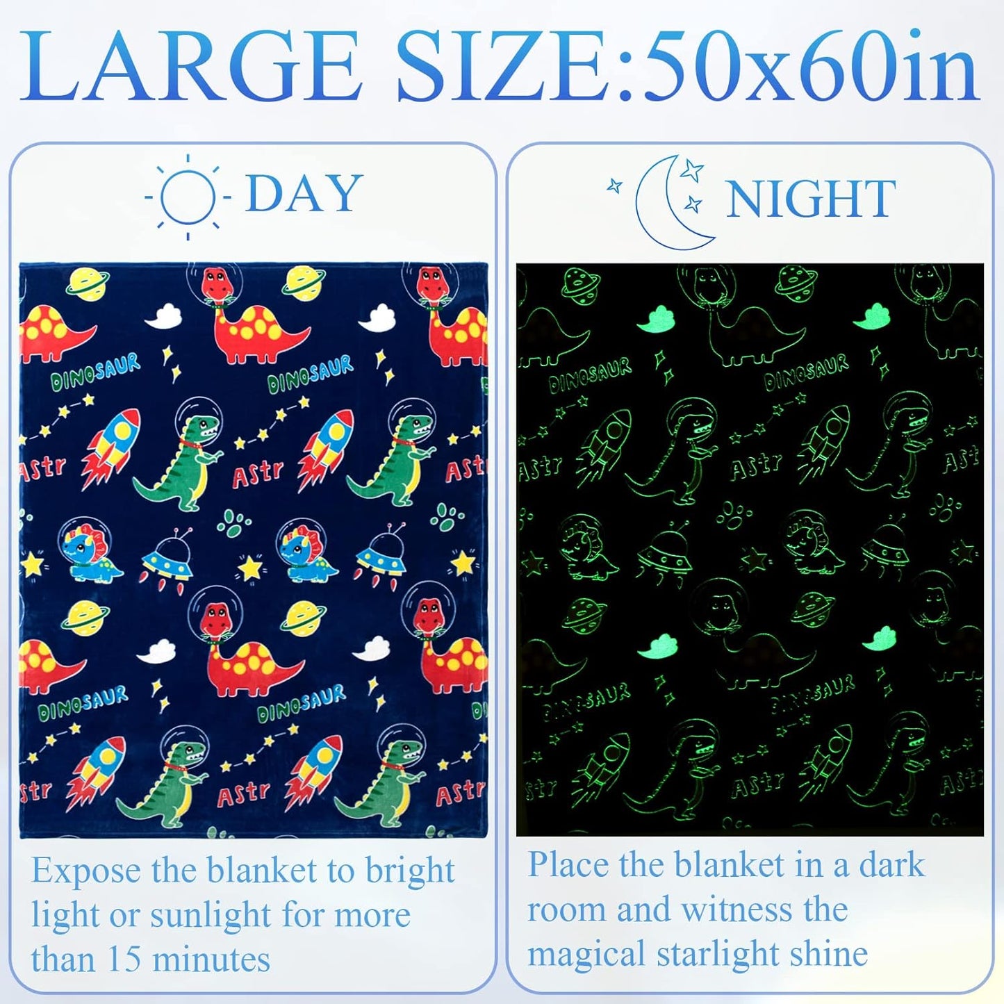 2 3 4 5 6 7 8 9 10 50"x60" SALIMAH Glow in The Dark Blanket Dinosaur Gifts for Girls, Toys for Girls Boys Age Year Old