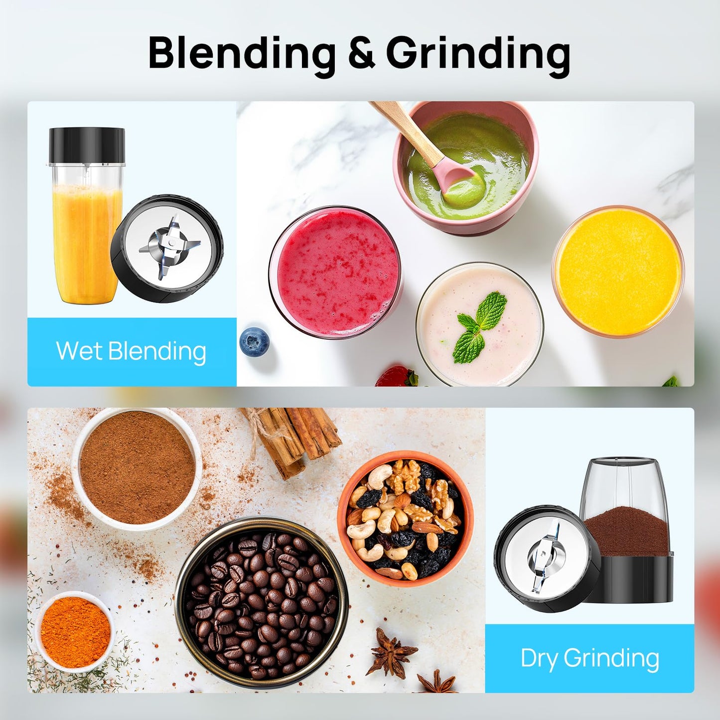 Consciot CB08 11-Piece Blender for Kitchen and Personal Size, Blend Shakes and Smoothies, Frozen Drinks, Baby Food, Spreads & More, 3 Portable To-Go Cups & 2 Spout Lids & 1 Solid Lid, 900 Peak Watts