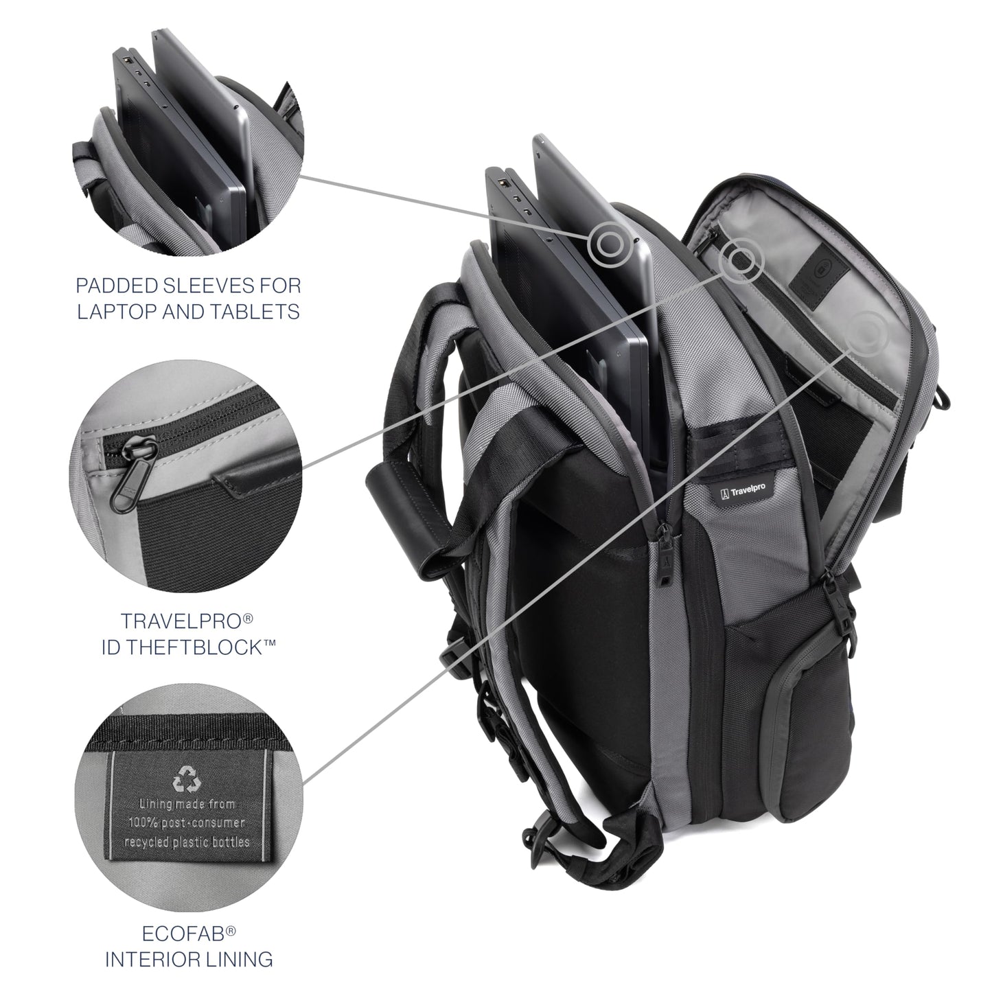 Travelpro Altitude Medium Expandable Travel Laptop Backpack 25-30L, 16 Inch Laptop, Water Resistant, Work, Business, Men and Women, Falcon Grey