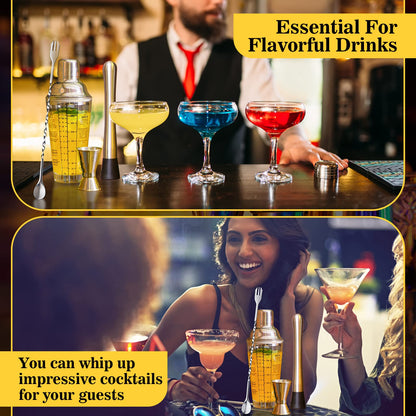 Rtteri 4 Pcs Cocktail Shaker Set 14 oz Martini Glass Shaker Cup Stainless Steel Drink Shaker Tool Margarita Bartender Kit Cocktail Mixers with Measuring Jigger Mixing Spoon for Bar
