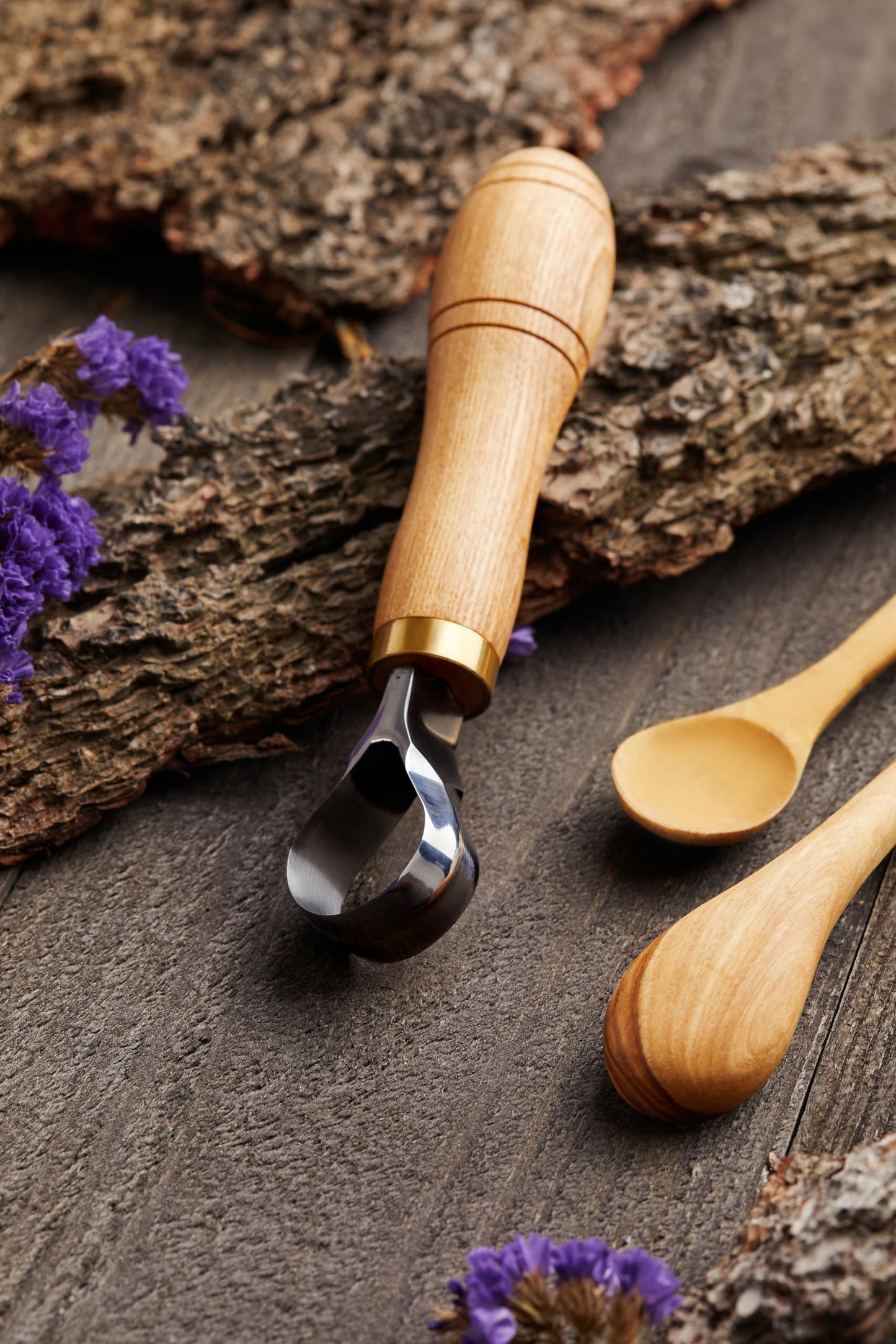 STAMESKY Carving Scorp Knife | Round Carving Tool for Spoons, Bowls, and Cups | Spoon Bowl Carving Tools | for Beginners | Oak Wood Handle with Carbon Steel Blade (1'in full scorp)