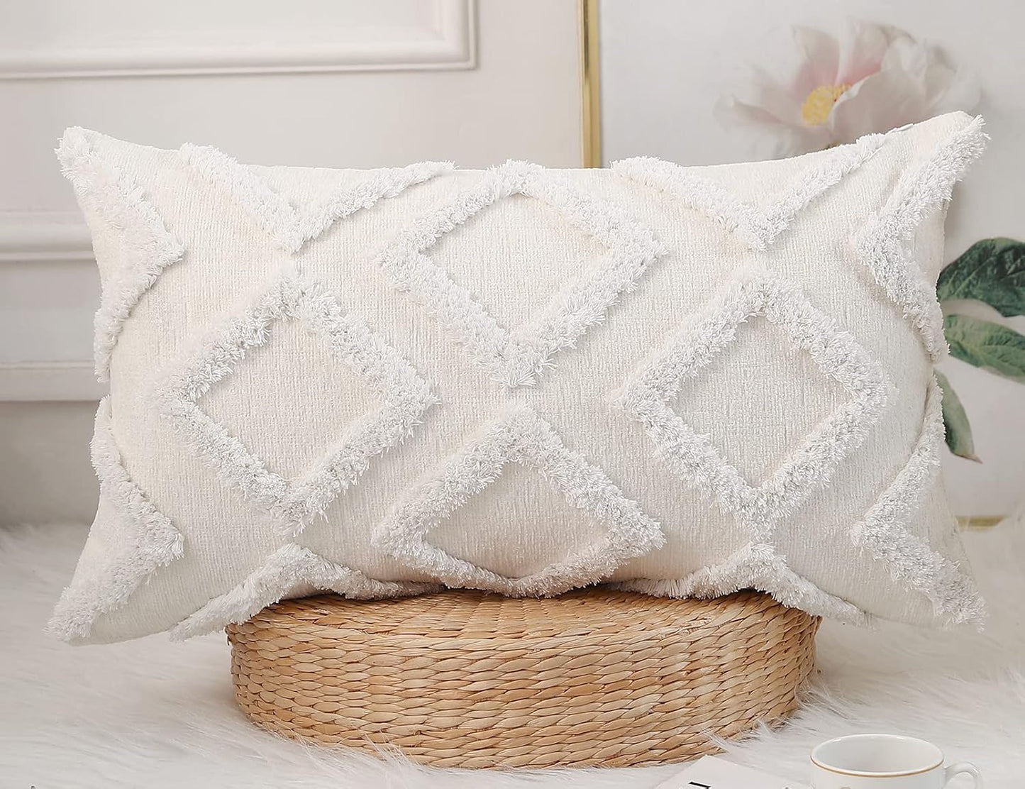 14 26,Plush NUYECY Diamond Pattern Long Pillow Covers x Chenille Decorative Long Lumbar Pillow Case Pillow Covers