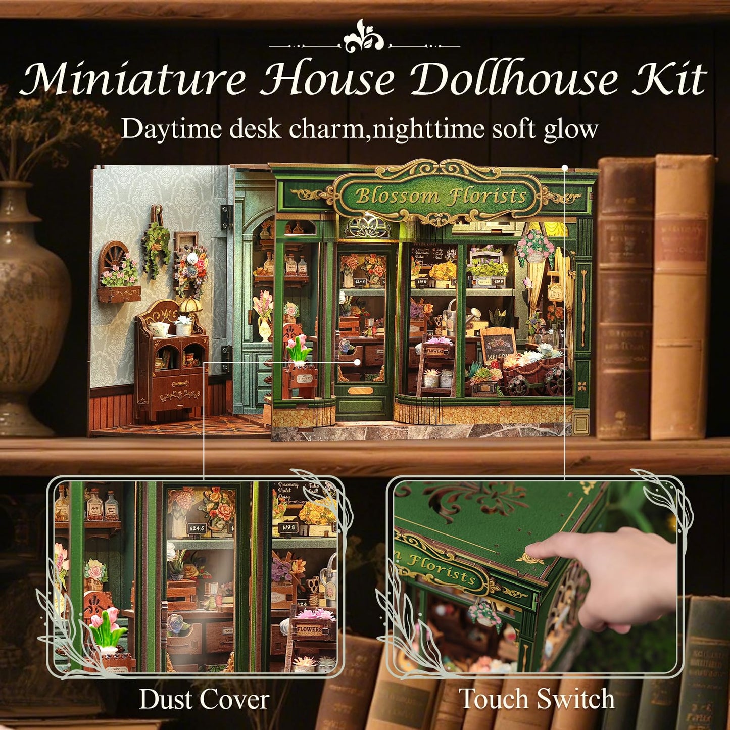 CUTEBEE Book Nook Kit, DIY Miniature House Kits for Adult and Teens, Dollhouse Booknook Tiny House, Bookshelf 3D Wooden Puzzle, DIY Craft Gifts for Family and Friends (Blossom Florists)