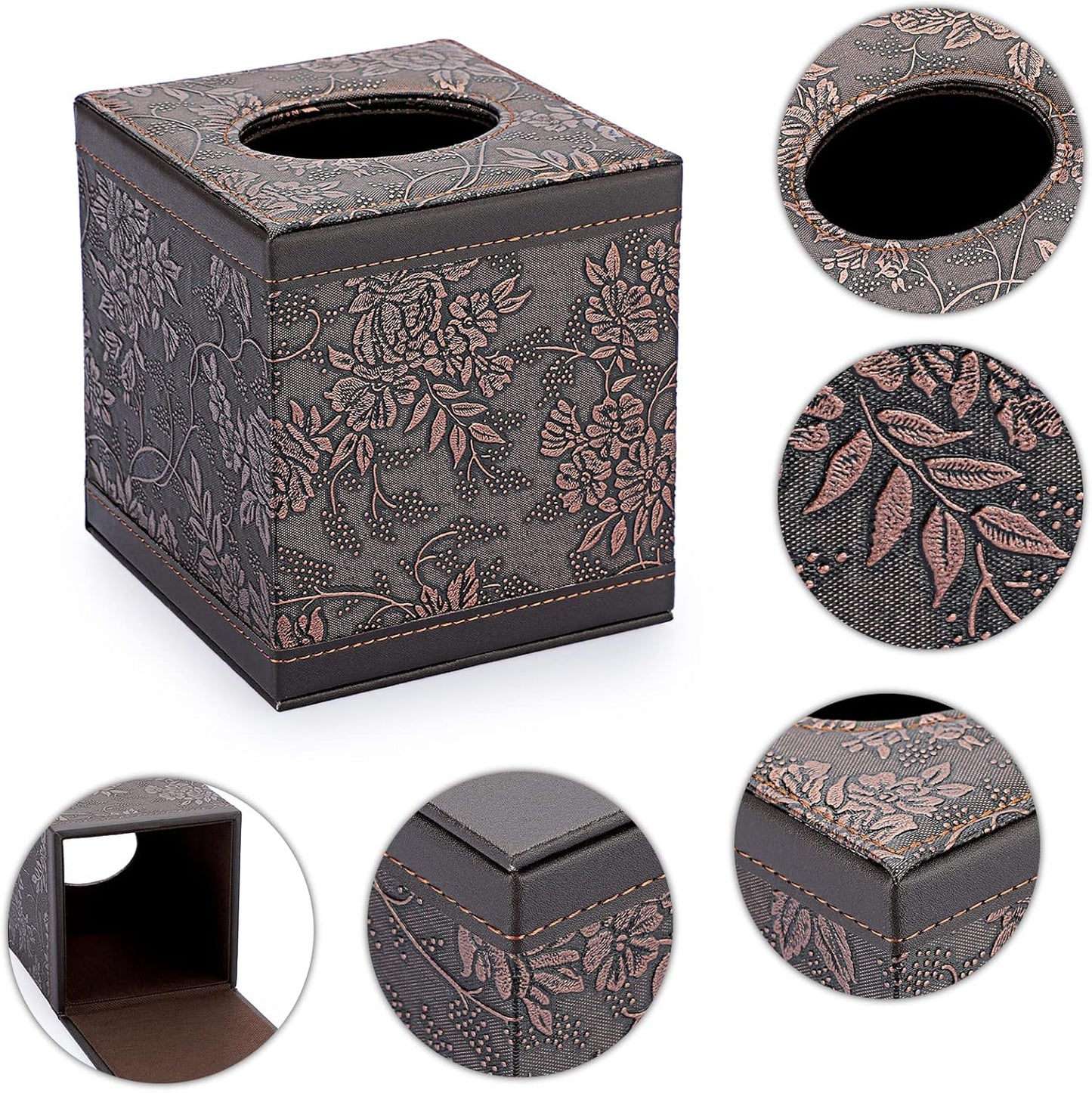 Sumnacon Square Leather Tissue Box Cover - Stylish Cube Tissue Box Holder with Magnetic Bottom, Decorative PU Tissue