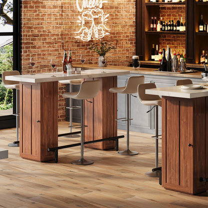 ONBRILL Kitchen Island with Storage, 58 Inch Stationary Island Table with Double Footrests, Counter Height Pub Table for Dining Room, Home Bar, Living Room