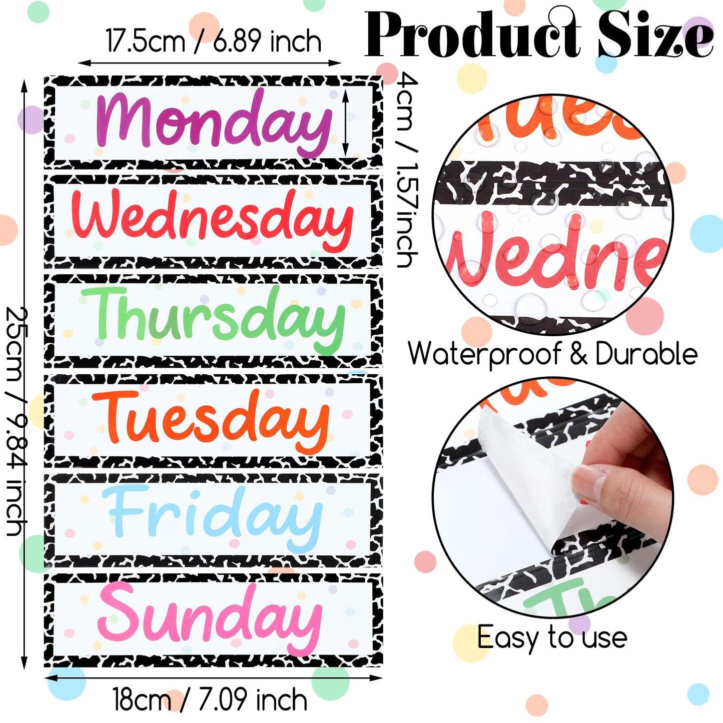 Trandraft 36 Pcs Days of The Week Stickers for Drawers, Color Large Day Labels for Clothes Organizer Big Monday Through Friday Weekday Plastic Planner Whiteboard Classroom Decals (Fresh Style)
