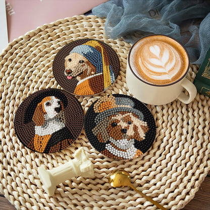 Yijingtop Retro Dog Diamond Art Painting Coasters Kit, 8 Pieces Puppy Diamond Art Coasters with Holder, DIY Funny Dog Small Diamond Art for Beginners