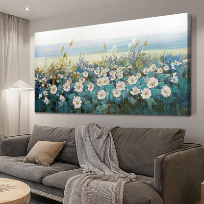 Arjun Tree Wall Art Canvas for Living Room Blue Tree of Life Nature Teal Abstract Textured Painting Picture Modern Panoramic Landscape Artwork Framed Bedroom Home Office Decor, Large Size 40"x20"