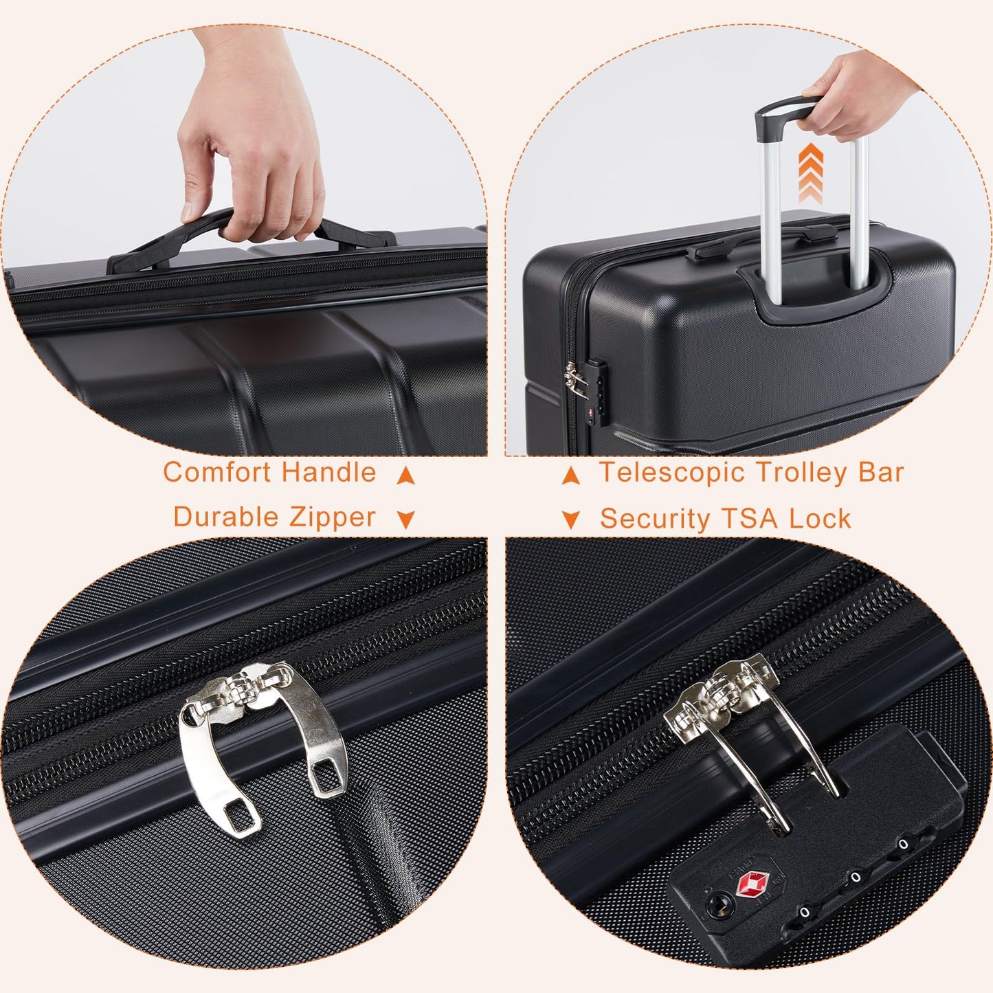 Sweetcrispy 3 Piece Expandable Luggage Set, ABS Hard Shell Rolling Suitcases with Smooth Spinner Wheels and TSA Lock, Lightweight Travel Luggage for Trip, 20/24/28 Inch, Bronze Black