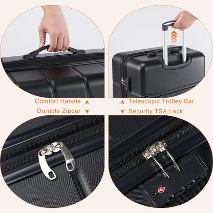 Sweetcrispy 3 Piece Expandable Luggage Set, ABS Hard Shell Rolling Suitcases with Smooth Spinner Wheels and TSA Lock, Lightweight Travel Luggage for Trip, 20/24/28 Inch, Bronze Black