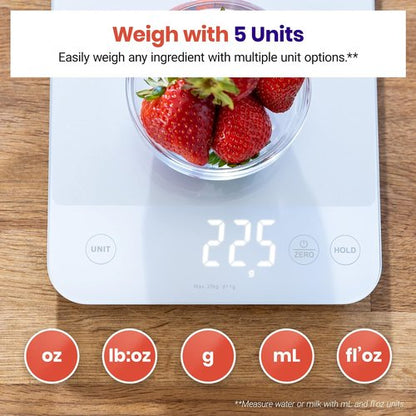 Etekcity Digital Kitchen Scale - 22lb Waterproof Weight Scale for Cooking & Baking | 0.05oz Accuracy