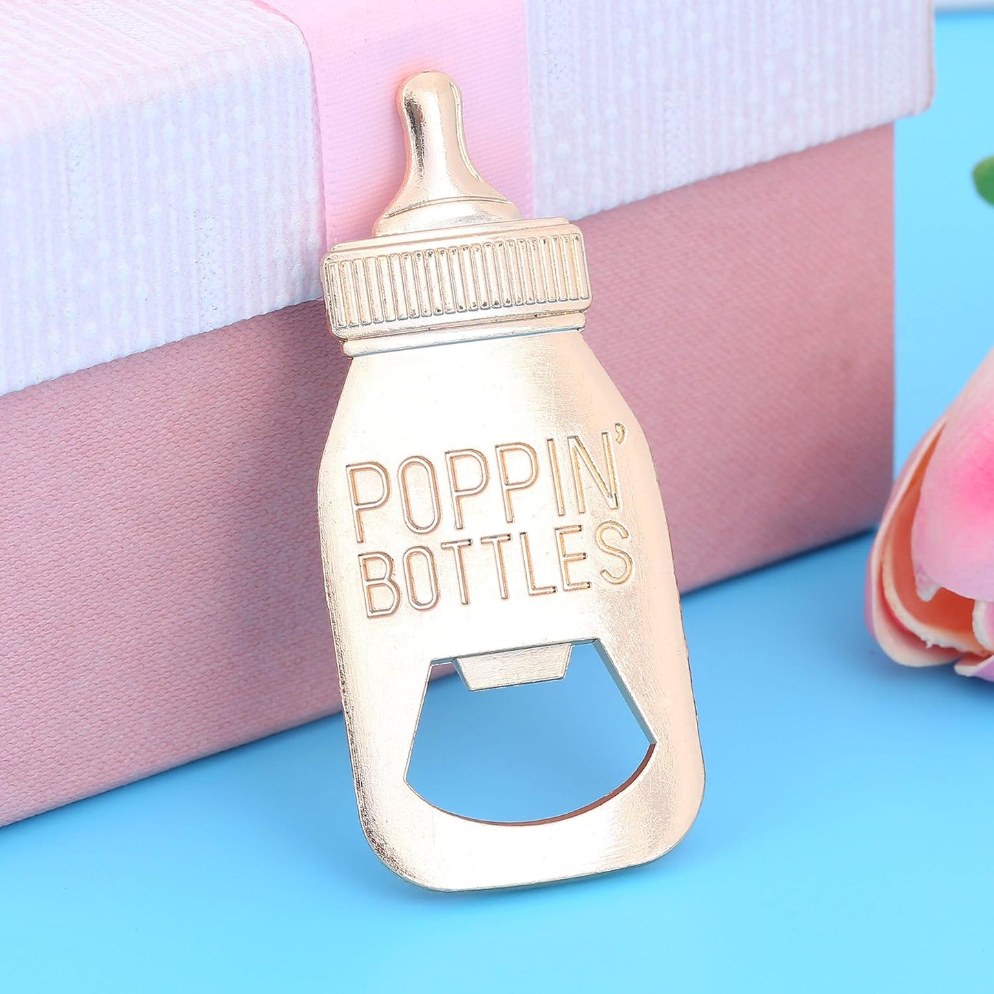 24 Packaging 24pcs) pcs Baby Shower Return Gifts for Guest Supplies Poppin Baby Bottle Shaped Bottle Opener Wedding