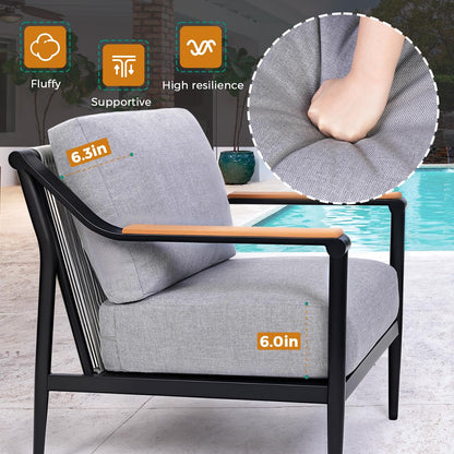 Jocoevol 4 Pieces Outdoor Sofa Conversation Set, 4 Seats Couch Set with Table, Metal Frame Rope Weaving Design UV Resistance Waterproof for Patio Garden Balcony, Grey