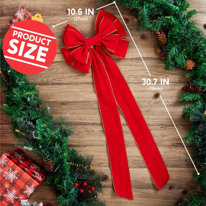 JOYIN 3PCS Big Red Velvet Christmas Bows, 30.7" Long by 10.6" Wide Giant Velvet Decor for Christmas Tree, Large Wreath Bows, Indoor Outdoor Holiday Xmas Decorations