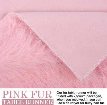 12x36 inch, Pink Table Runner Soft Fluffy Faux Fur Dresser Scarf for Bedroom, Coffee Table, Small Nightstand Cover