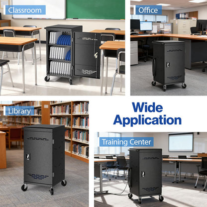 30 Unit Device Charging Station for Chromebook, iPad, 14'' Laptop - Charging Cart with Charger Cable Management, Circuit Breaker, Grounding Protection, Assembly Required