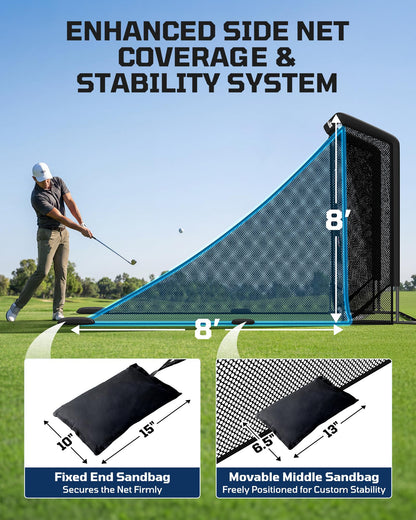 Haokelball Golf Hitting Net for Driving Real Balls, Indoor Chipping Practice Swing Training Nets with Side Barriers Impact Target, 10x8ft Heavy Duty Netting with Carry Bag for Backyard Outdoor Use