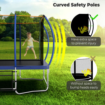 Lyromix 14FT Outdoor Rectangle Trampoline for Kids and Adults, Rectangular Trampoline with Curved Poles, Pumpkin Trampolin with Light, Sprinkler, Soccer and Storage Bag