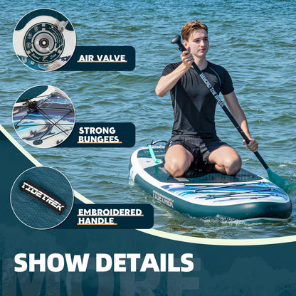 TIDETREK 11'/11'6" x 33"/34" x 6" Inflatable SUP Paddle Board – Extra-Wide, Stable Stand Up Paddle Board with Premium Full Accessory Set for Adults & Youth (Ocean Spirit/Kayak Seat, 11'x33 x6)