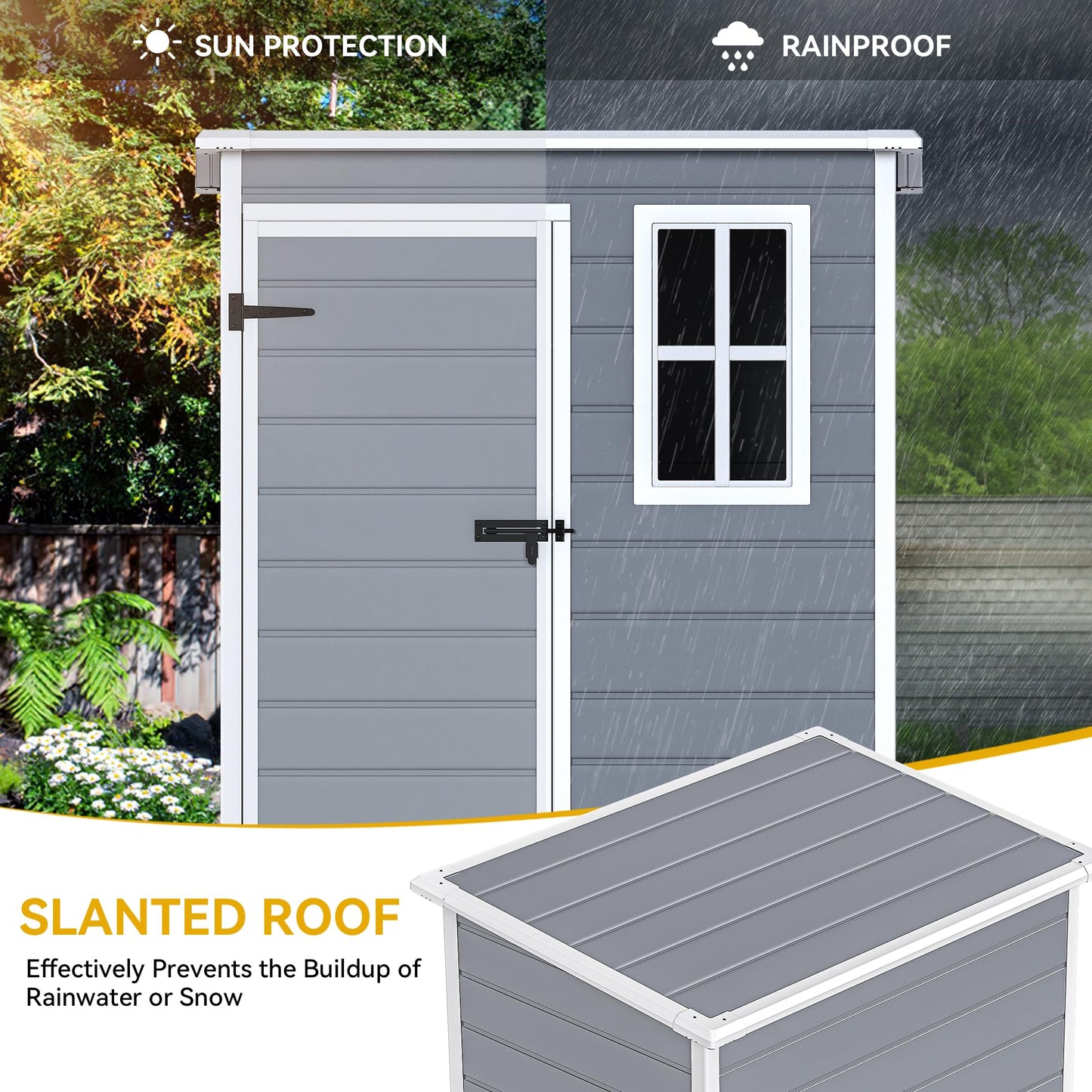 DWVO 5x3 FT Outdoor Storage Shed with Floor, All-Weather Resin Storage Shed with Window & Lockable Door, Waterproof Plastic Tool Storage for Garden Patio, Gray