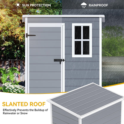 DWVO 5x3 FT Outdoor Storage Shed with Floor, All-Weather Resin Storage Shed with Window & Lockable Door, Waterproof Plastic Tool Storage for Garden Patio, Gray