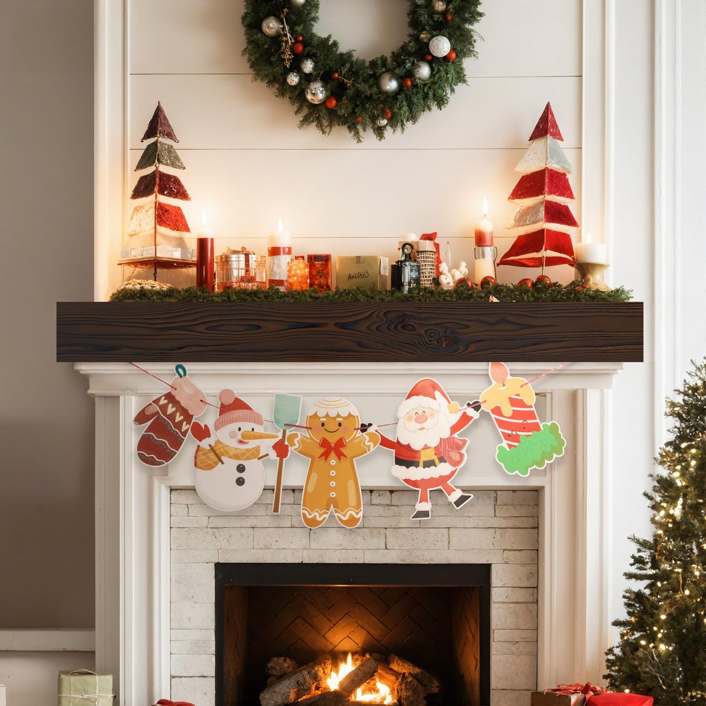 Acovy Floating Fireplace Mantel Shelves, 84x8x5 Inches Natural Wooden Floating Shelf for Over Fireplace, Wall-Mounted Mantel Shelf for Living Room and Home Decor, Rustic Brown