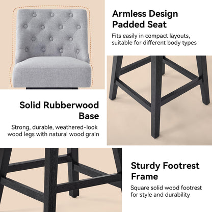 Erdoru Swivel Bar Stools with Backs, 26" Counter Height Bar Stools Set of 3, Modern Linen Fabric Upholstered Counter Height Stools with Solid Wood Legs for Kitchen Island, Dining Space, Light Grey