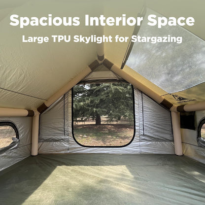 Romantic Camp Inflatable Camping Tent for 4-6 Person, Waterproof Blow up Tent with Pump, 4-Season Hot Tent for Camping & Hiking