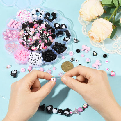 MakemadeDIY 440Pcs Assorted Beads for Bracelets Making, Including Cute Acrylic Polymer Clay Resin Beads Caps for Jewelry Necklaces Earrings Making Crafts Supplies