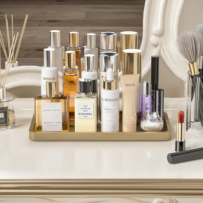 Weenson Gold Bathroom Vanity Tray for Countertop Perfume Makeup Jewelry Decor Candle, Bamboo Kitchen Tray for Soap Dispenser Spice Coffee, Toilet Tank Tray 11.81”L x 6.1”W x 0.79”H