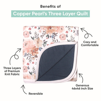 Copper Pearl Three-Layer Blanket: Soft Quilts for Boys & Girls | Breathable, Cozy Toddler Blanket | Newborn Quilt | 46x46 Premium Polyester/Rayon | Autumn
