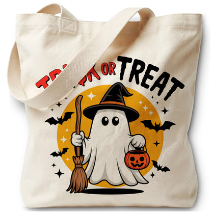 LRYBUD Funny Halloween Tote Bag Trick or Treat for Women Canvas Womens Work Tote Bag Gifts