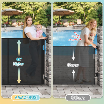 200'' Retractable Baby Gates Extra Wide, 42'' Extra Tall Retractable Dog Gate, 16 FT Black Indoor/Outdoor Retractable Gate with Reinforcement Rods for Garage, Doorways, Stairs, Decks, Driveway, Patio