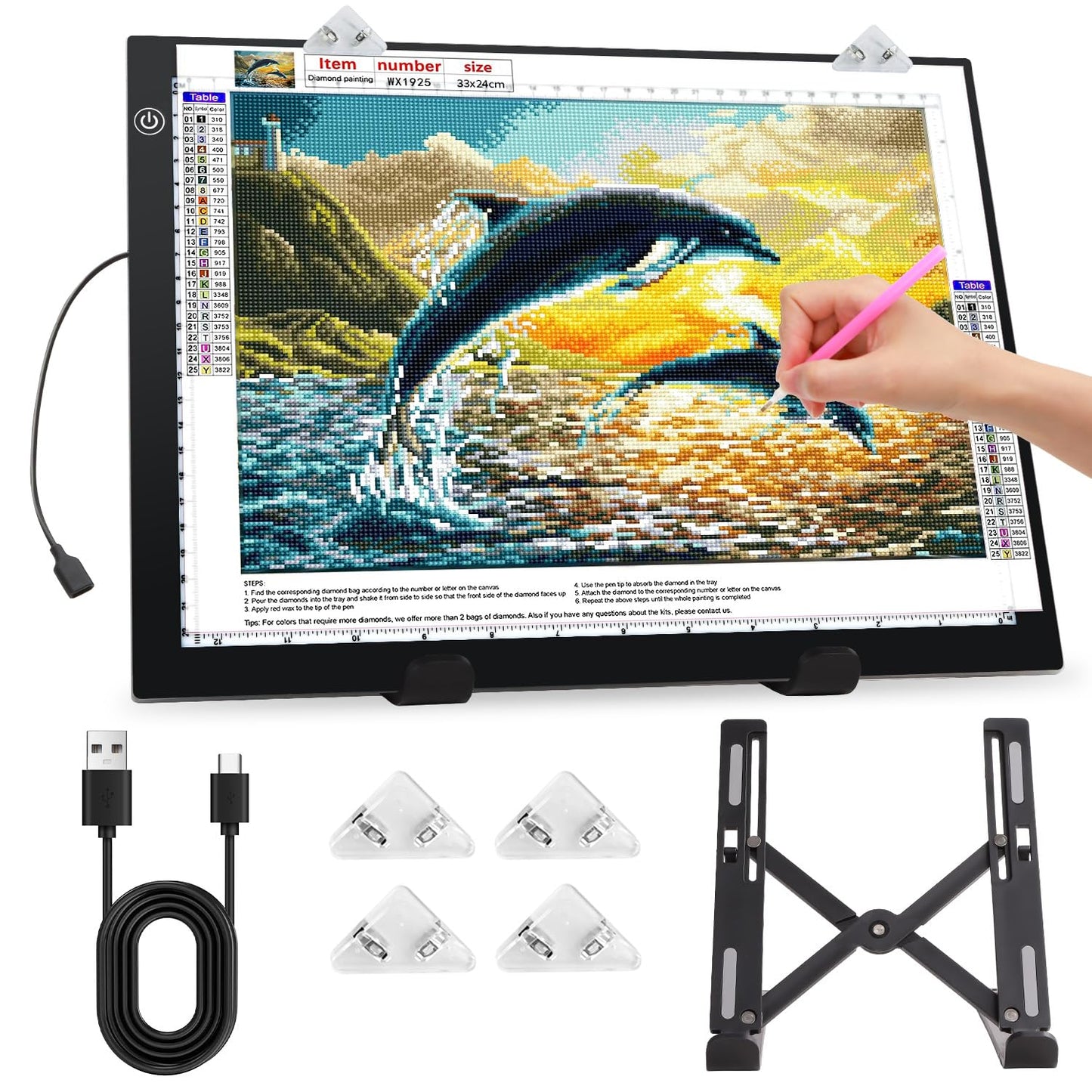 Zocelight A4 Light Pad for Diamond Art Kits for Adults,0.2" Ultra Thin Light Board with Stand and Clip for Diamond Painting Accessories,3 Levels Dimming Light Box for Drawing,Sketching,Animation