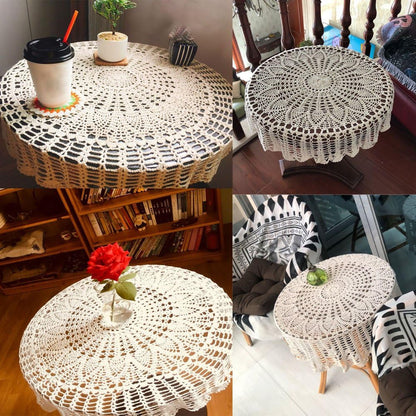 KEPSWET 36 inch Round Sunflower Beige Handmade Crochet Lace Tablecloth Doily