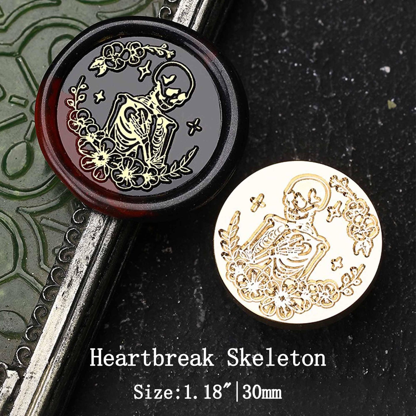 Ychostamp Halloween Wax Seal Stamp Kit - 6PCS Darkness Sealing Wax Stamp, Skull, Skeleton, Flower, Cow Head, Dandelion Seal for Halloween Wedding Invitation Card