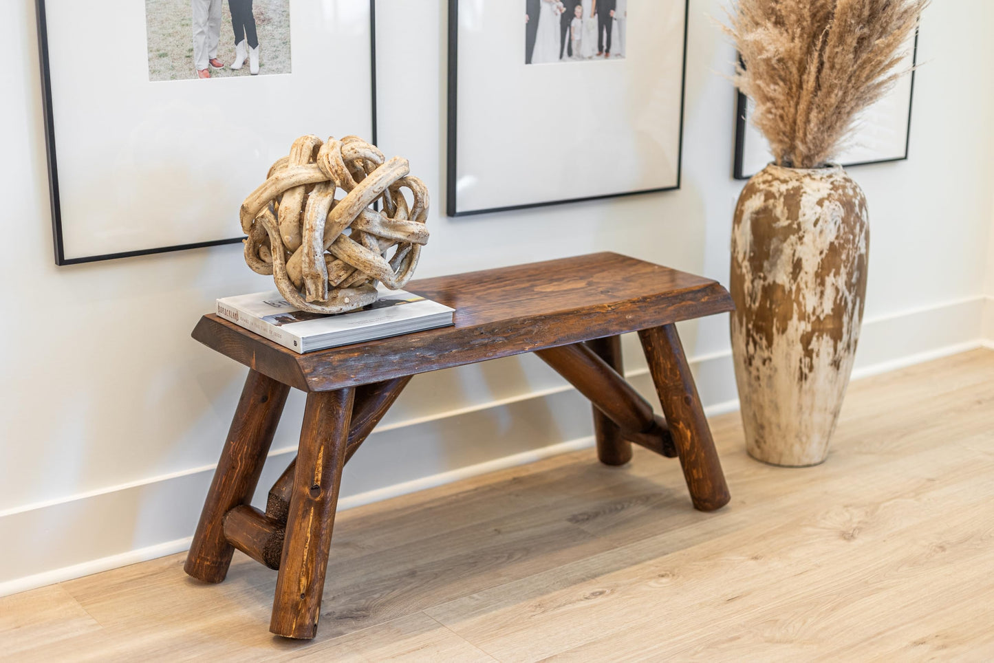 SRL Rustic Logwerks Indoor Bench — Pine & Cedar Wood Bench — Front Porch Decor — Live Edge Small Bench for Entryway, Garden & More — Handcrafted Wooden Bench — Rustic Furniture (36”, Honey Pine)