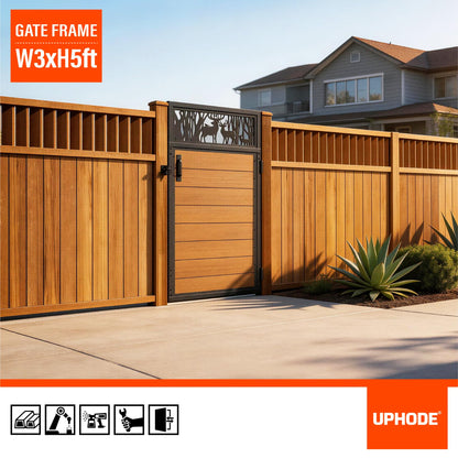 Uphode 3x5FT(34.8" x 59") 201 Stainless Steel Fence Gate Kit Heavy Duty, Anti Sag Metal Fence Gate Frame Kit with Aluminum Board, Morden Garden Gate Hardware Kit Outdoor (Left/Right Free-Installation)