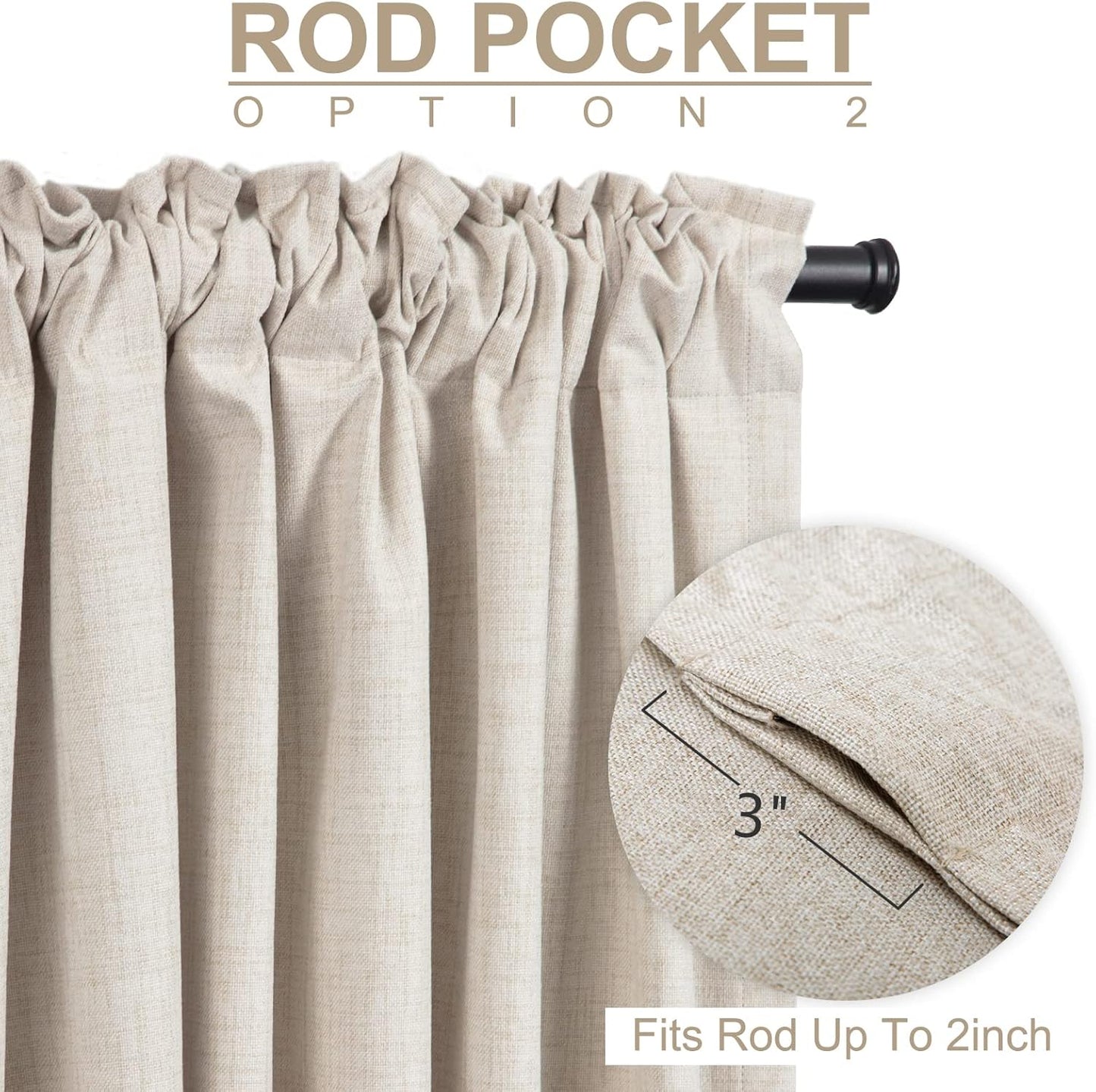 Skiennix 100% Blackout Linen Curtains - Thermal Insulated Drapes for Bedroom | 96" Long, Cream
