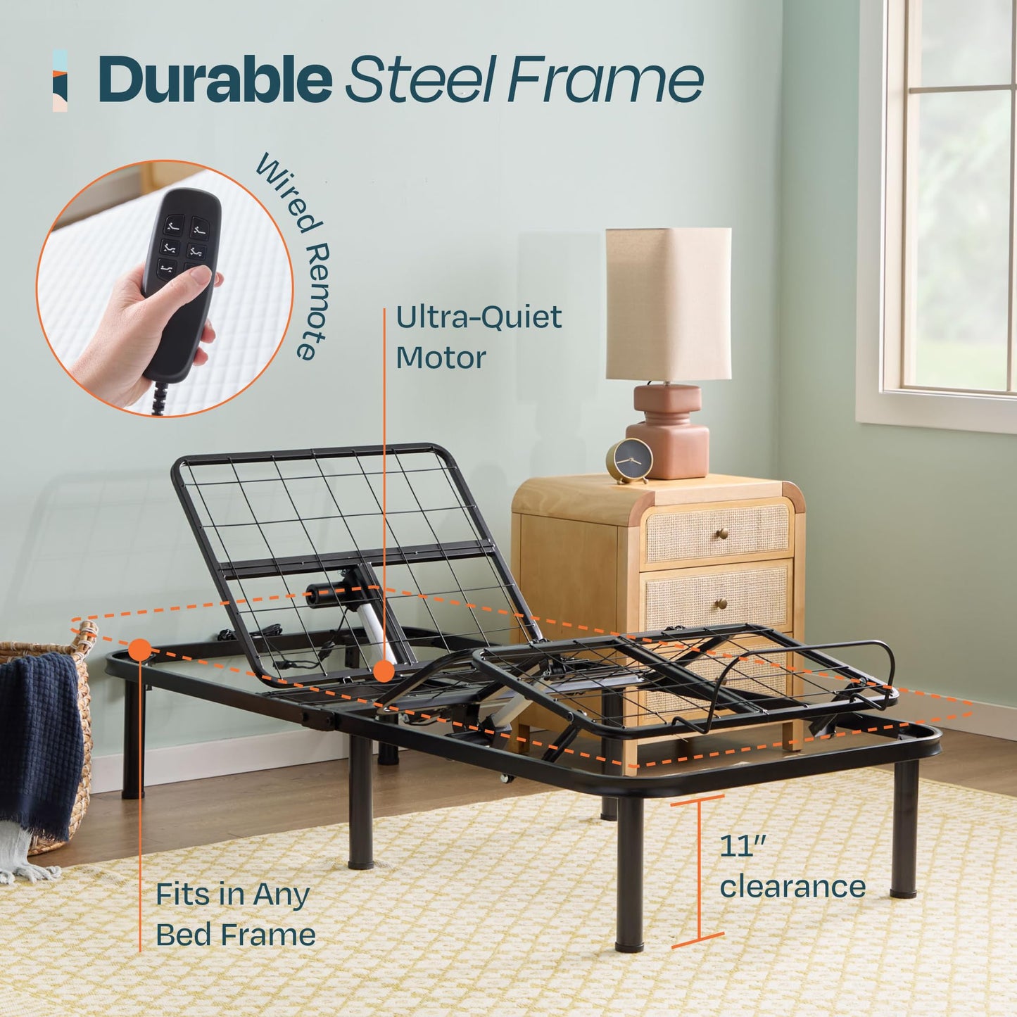 Linenspa Adjustable Bed Frame - Independent Head and Foot Incline - Powerful Quiet Motor - Easy Toolless Assembly - Lounging - TV - Working - Reading - Ergonomic - Electric Bed Base - Twin XL Size