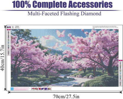 BOHADIY Large Diamond Art Kits for Adults, Cherry Blossoms Flower Diamond Art Painting Kits for Adults, 5D DIY Full Drills Mountain Sakura Craft for Gifts, Home Wall Decor 27.5 X 15.7 Inch