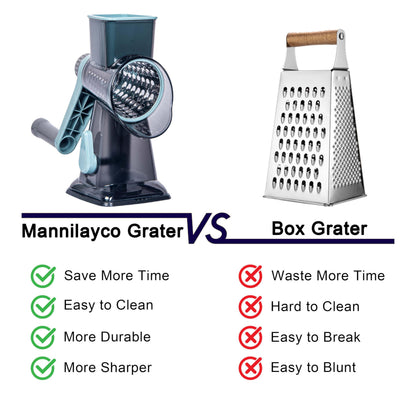 Rotary Cheese Grater Cheese Shredder, Cheese Grater Handheld with Strong Suction Base,Kitchen Vegetable Slicer 3 Replaceable Stainless Drum Blades for Fruit, Food, Nuts,Easy to Use Clean (Blue)